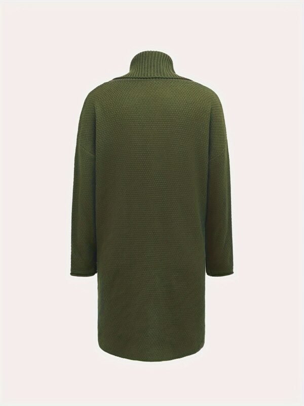 Solid Color Turtle Neck Sweater, Casual Long Sleeve Asymmetric Hem Long Length Sweater For Fall & Winter, Women's Clothing