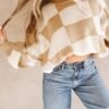 Plaid Pattern Knit Sweater, Casual Long Sleeve Drop Shoulder Pullover Sweater, Women's Clothing
