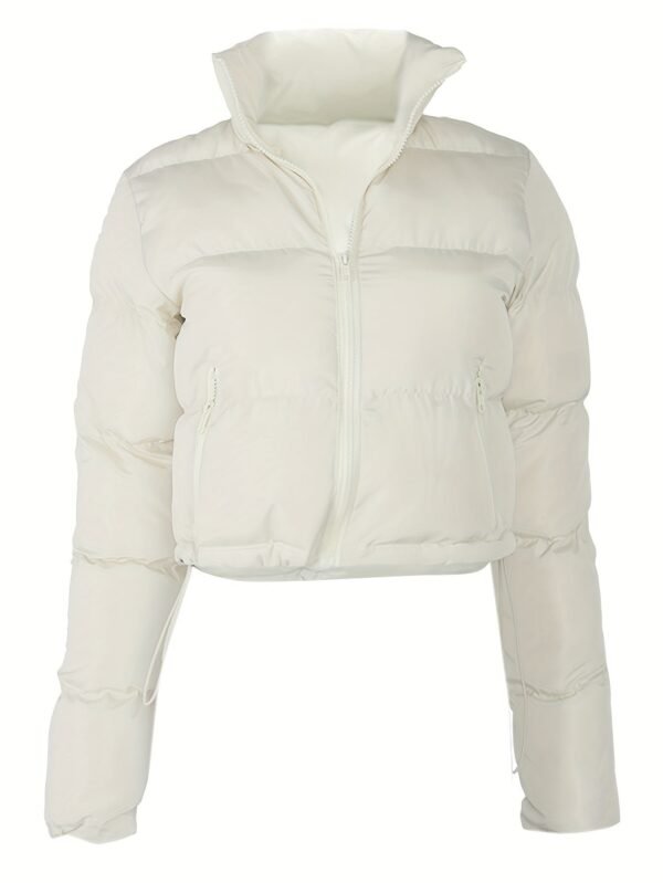 Zipper Warm Puffer Jackets For Winter Hiking Ski, Solid Color Crop Puffer Coat, Women's Clothing for Koningsdag/King's Day
