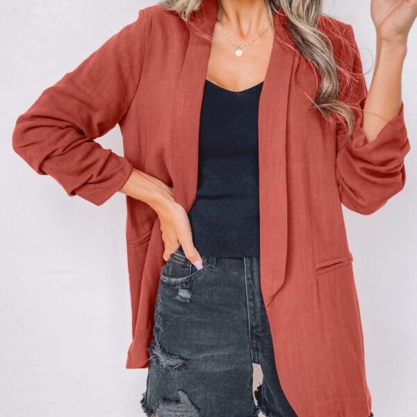 8a09abf305311a09a4c2b441e29df6fb.jpg Solid Lapel Blazer Jacket, Casual Long Sleeve Office Work Outerwear, Women's Clothing