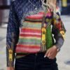FULL PRINTED Knitted Pullover, Casual Long Sleeve Mock Neck Top, Women's Clothing