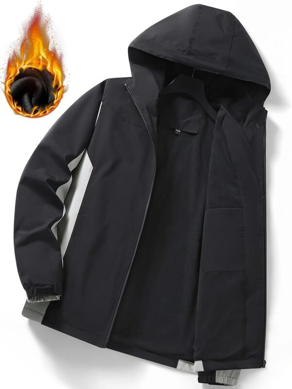 Color Block Hooded Punch Jacket, Casual Waterproof Windproof Jacket, Fleece Warm Hooded Ski Coat, Women's Outdoor Clothing