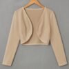 Solid Color Open Front Crop Jacket, Versatile Long Sleeve Outwear For Spring & Fall, Women's Clothing