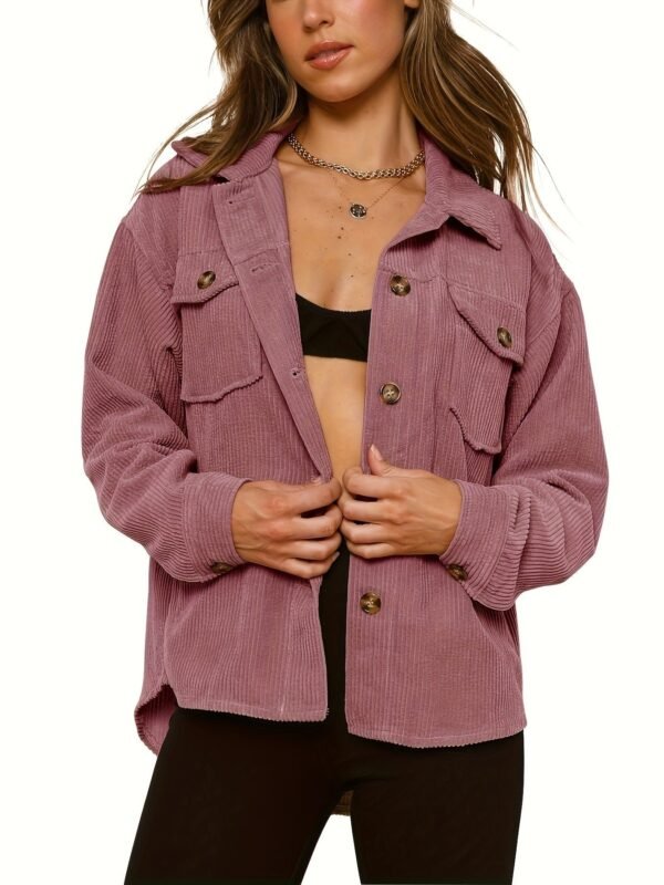 Solid Button Front Jacket, Casual Long Sleeve Collar Outerwear, Women's Clothing