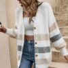 Color Block Button Down Knit Cardigan, Casual Long Sleeve V Neck Sweater, Women's Clothing