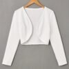 Solid Color Open Front Crop Jacket, Versatile Long Sleeve Outwear For Spring & Fall, Women's Clothing