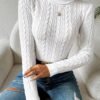 Solid Turtle Neck Cable Knit Sweater, Casual Long Sleeve Slim Sweater, Women's Clothing