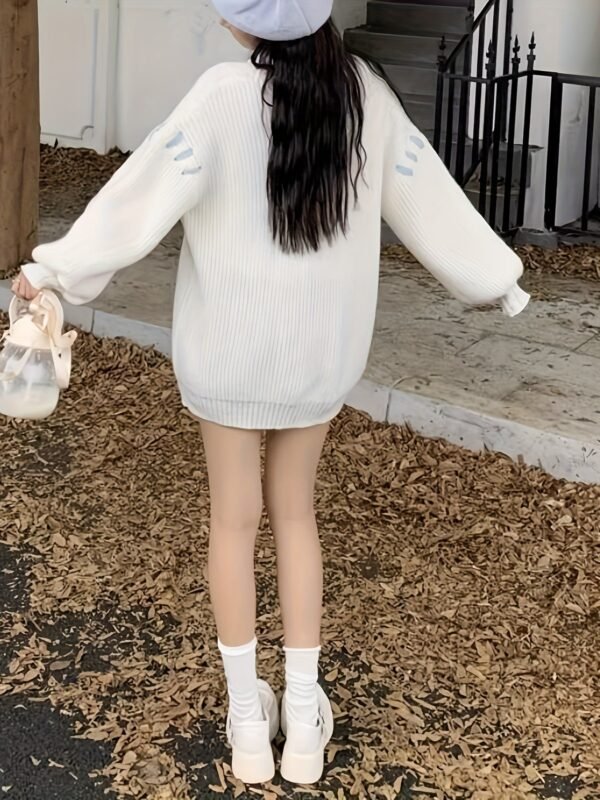 Lace Up Button Down Knit Cardigan, Casual Long Sleeve Loose Sweater, Women's Clothing