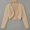 Solid Color Open Front Crop Jacket, Versatile Long Sleeve Outwear For Spring & Fall, Women's Clothing