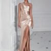 One Shoulder Split Thigh Ruched Dress, Elegant Sleeveless Dress For Party & Banquet, Women's Clothing Wedding/Evening dress/Occasion/Engagement/Ceremony