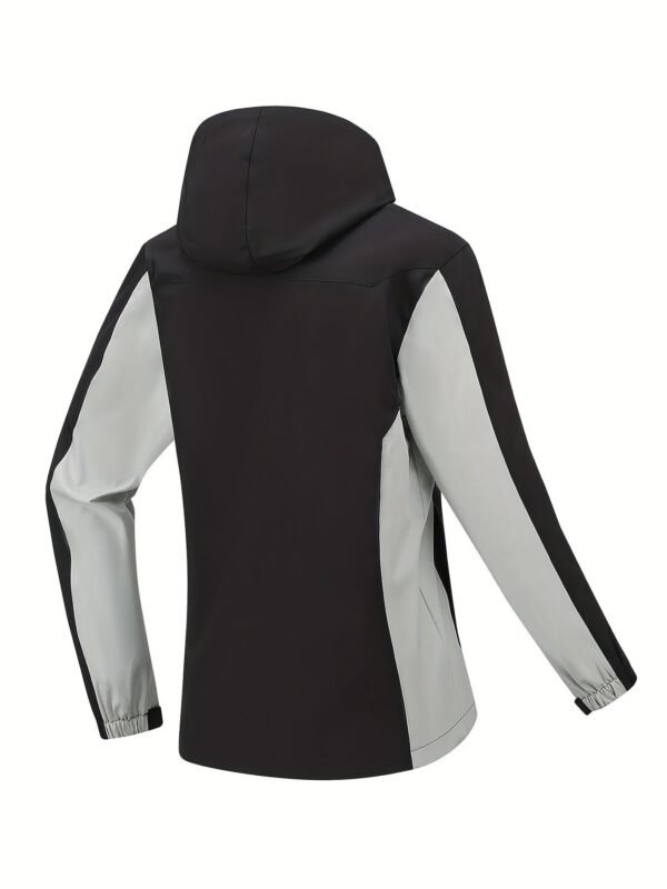 Color Block Hooded Punch Jacket, Casual Waterproof Windproof Jacket, Fleece Warm Hooded Ski Coat, Women's Outdoor Clothing