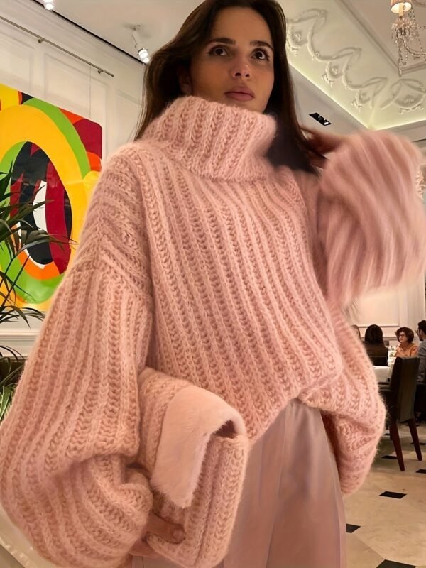 Solid Turtle Neck Chunky Knit Sweater, Casual Long Sleeve Oversized Sweater For Fall & Winter, Women's Clothing