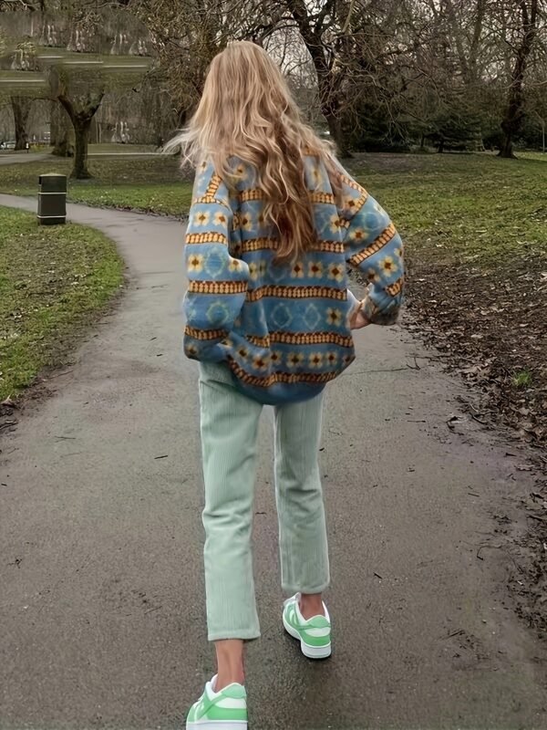 Plus Size Casual Sweater, Women's Plus Colorblock Floral Print Long Sleeve Round Neck Jumper