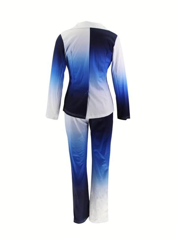 Casual Fashion Ombre Pantsuits Two-piece Set, Long Sleeve Blazer Tops & Fashion Pencil Pants Set, Women's Clothing