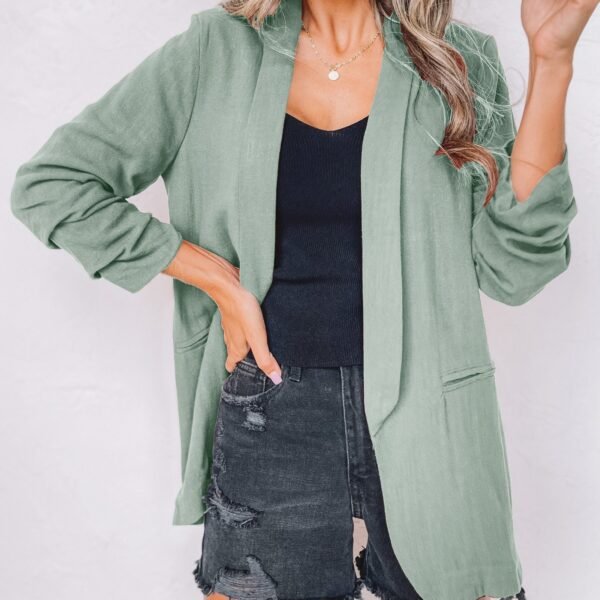 99f99dc8ebcba09222764d83bb78e7f9.jpg Solid Lapel Blazer Jacket, Casual Long Sleeve Office Work Outerwear, Women's Clothing