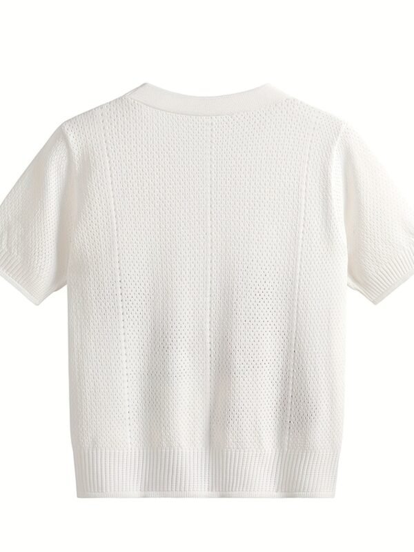 Floral & Mushroom Pattern V Neck Cardigan, Casual Beaded Button Short Sleeve Sweater For Spring & Summer, Women's Clothing