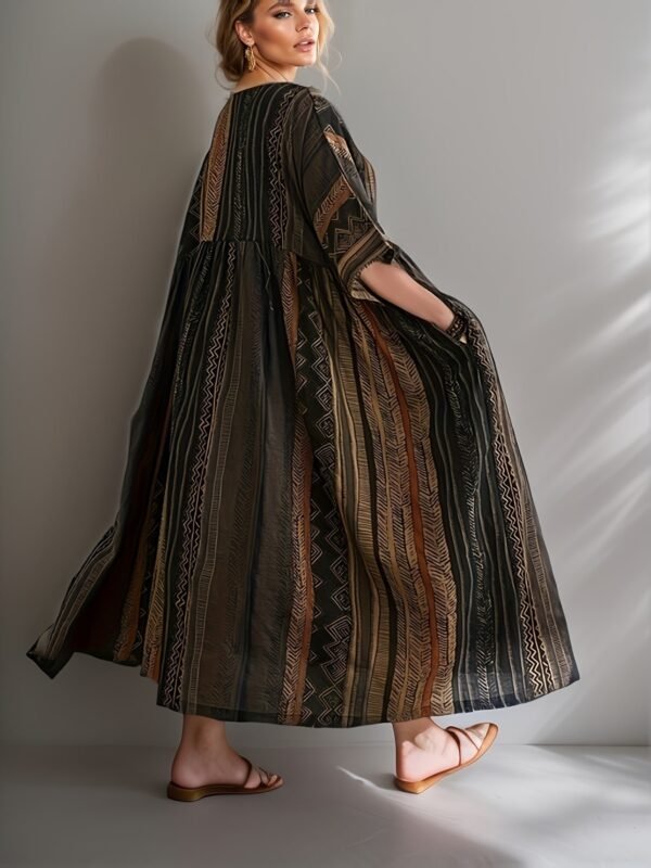 Plus Size Colorblock Stripe Print Loose Dress, Casual Short Sleeve Ruched Dress For Spring & Summer, Women's Plus Size Clothing