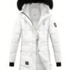 Women's Winter Puffer Jacket, Faux Fur Collar Hooded Coat, Zip-up Snap Button Windproof Thermal Casual Jacket