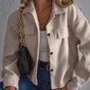 Button Front Drop Shoulder Jacket, Casual Long Sleeve Jacket, Women's Clothing