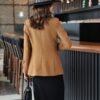 Notched Collar Button Front Blazer, Elegant Long Sleeve Blazer For Office & Work, Women's Clothing