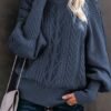 Cable Knit Turtle Neck Sweater, Casual Long Sleeve Sweater For Fall & Winter, Women's Clothing