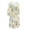 Leaf Print V Neck Dress, Casual Layered Flare Sleeve Dress For Spring & Summer, Women's Clothing