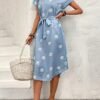 Floral Print Notched Neck Dress, Elegant Batwing Sleeve Dress For Spring & Summer, Women's Clothing