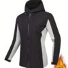 Color Block Hooded Punch Jacket, Casual Waterproof Windproof Jacket, Fleece Warm Hooded Ski Coat, Women's Outdoor Clothing
