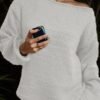 Solid Boat Neck Pullover Sweater, Casual Long Sleeve Drop Shoulder Loose Sweater, Women's Clothing