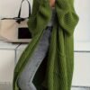 Solid Color Open Front Knitted Cardigan, Casual Long Sleeve Long Length Cardigan For Spring & Fall, Women's Clothing