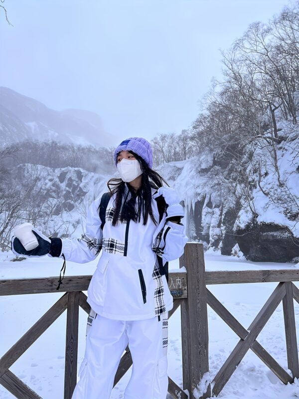 Ski Suit, Windproof And Waterproof Plaid Splicing Ski Top & Ski Pants, Women's Activewear