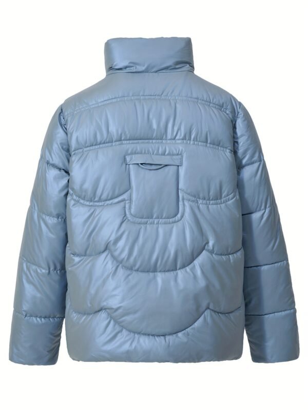 Solid Color Fashionable Puffer Jacket For Women, Thickened Warm Stand Collar Coat For Winter Outdoor, Women's Clothing