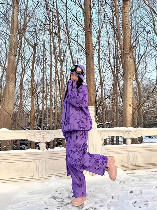 Ski Suit, Ghost Print Windproof Waterproof Warm Ski Jacket & Ski Pants Suit, Women's Activewear