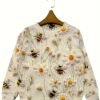 Flower & Bee Pattern Sweater, Versatile Crew Neck Long Sleeve Sweater For Spring & Fall, Women's Clothing