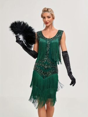 ae39a749-e0d6-4bbc-bc08-02930cb32383-1.jpg Sequin Fringe Decor Tank Dress, Vintage Sleeveless Flapper Tank Dress For Party & Banquet, Women's Clothing