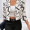 Allover Print Open Front Jacket, Elegant 3/4 Sleeve Crop Fitted Jacket, Women's Clothing