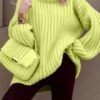 Solid Turtle Neck Chunky Knit Sweater, Casual Long Sleeve Oversized Sweater For Fall & Winter, Women's Clothing
