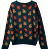 Maple Leaf Pattern Crew Neck Sweater, Casual Long Sleeve Stylish Pullover Sweater, Women's Clothing