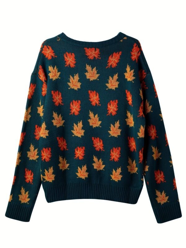 Maple Leaf Pattern Crew Neck Sweater, Casual Long Sleeve Stylish Pullover Sweater, Women's Clothing