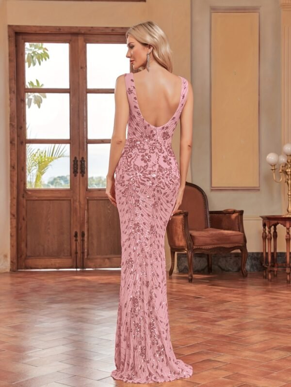 Contrast Sequin Backless Dress, Party Wear Sleeveless Bodycon Maxi Dress, Women's Clothing