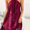 Sequin Cross Halter Dress, Elegant Sleeveless Dress For Party & Club, Women's Clothing