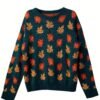 Maple Leaf Pattern Crew Neck Sweater, Casual Long Sleeve Stylish Pullover Sweater, Women's Clothing