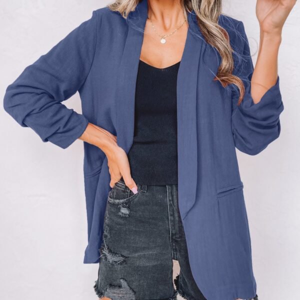 b630559922c952db9aaaf196b2b2be05.jpg Solid Lapel Blazer Jacket, Casual Long Sleeve Office Work Outerwear, Women's Clothing