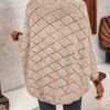 Solid Color Open Front Cardigans, Casual Cut Out Long Sleeve Knitted Shawl Outside Knit Cardigan Top For Spring & Summer, Women's Clothing