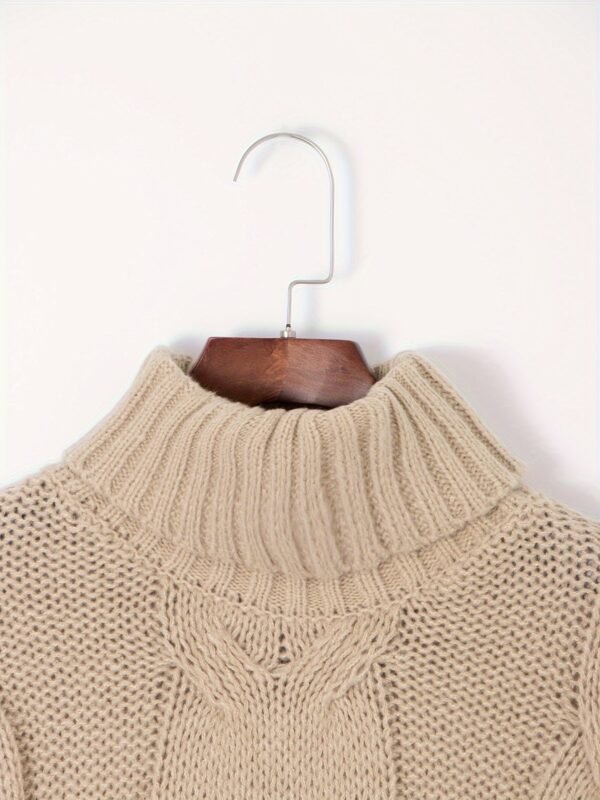 Twist Pattern Turtle Neck Pullover Sweater, Casual Lantern Sleeve Loose Sweater For Fall & Winter, Women's Clothing