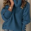 Button Decor Turtle Neck Sweater, Casual Long Sleeve Sweater For Fall & Winter, Women's Clothing