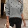 Polka Dot Pattern Knit Sweater, Casual Long Sleeve Crew Neck Sweater, Women's Clothing
