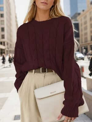 Textured Crew Neck Sweater, Versatile Long Sleeve Sweater For Fall & Winter, Women's Clothing