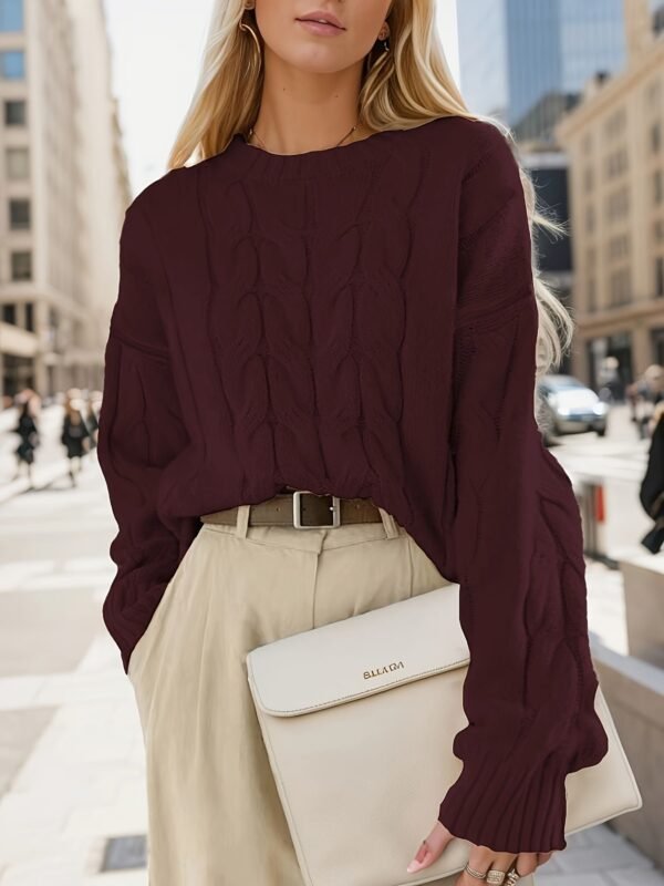 Textured Crew Neck Sweater, Versatile Long Sleeve Sweater For Fall & Winter, Women's Clothing