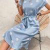 Floral Print Notched Neck Dress, Elegant Batwing Sleeve Dress For Spring & Summer, Women's Clothing